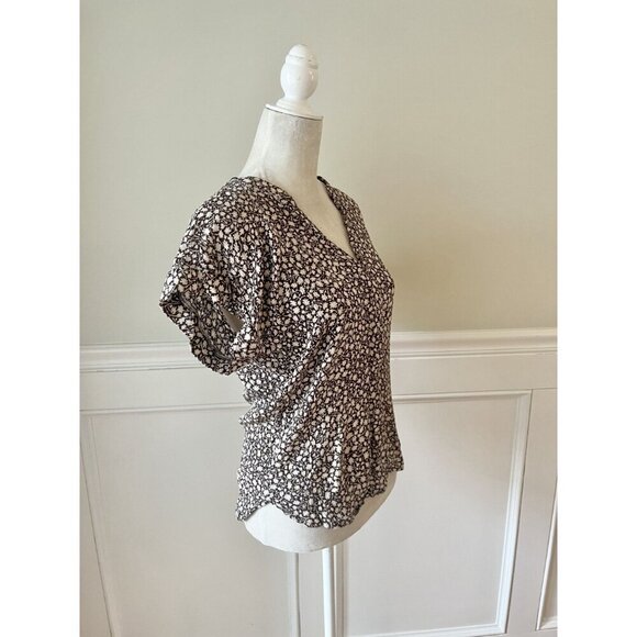 H&M Brown & Ivory Floral V-Neck Blouse Size 4 - Picture 2 of 6